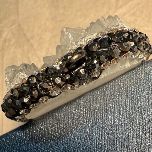 Raw Quartz Crystal Heart Pendant with Rhinestone Border - Picture 9 of 17